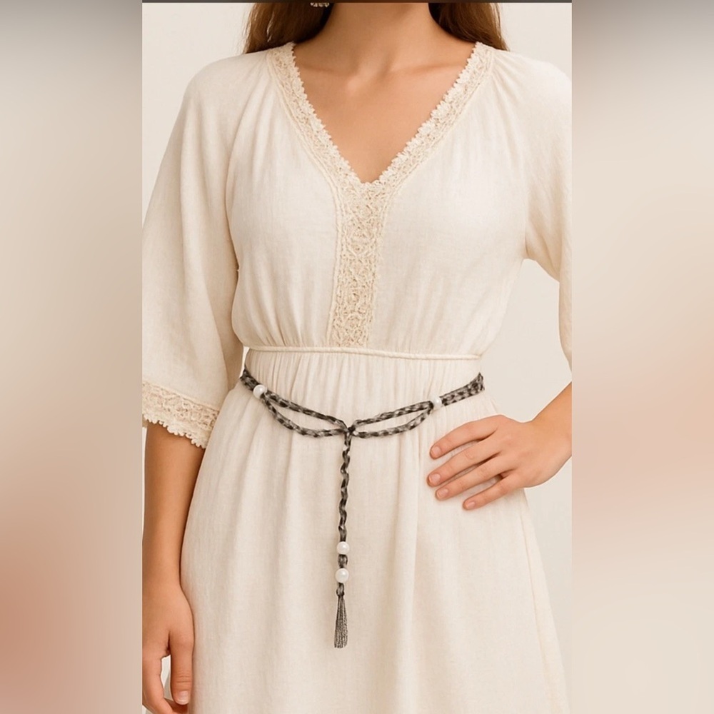 Vintage-Inspired‎ Gunmetal Chain Waist Belt w/ Faux Pearls & Tassel Accent